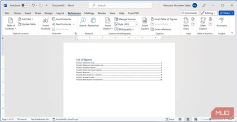 how to generate list of tables and figures in word
