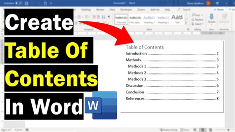 how to generate table of contents in word document