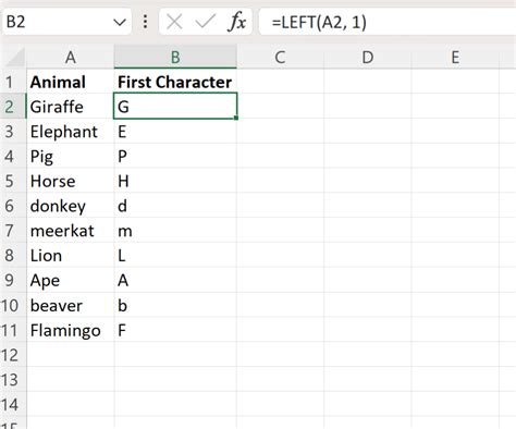 how to get 1st character in excel