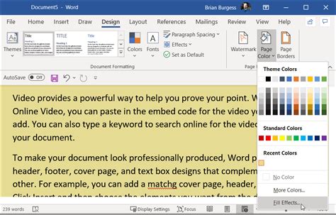 how to get a background colour in word