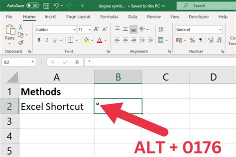 how to get a degree symbol in microsoft excel