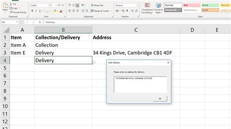 how to get a pop up message in excel