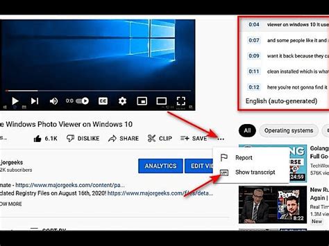 how to get a transcript of a youtube video on computer