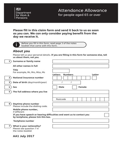 how to get an application form for attendance allowance
