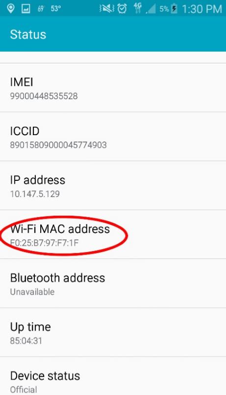 how to get android device mac address
