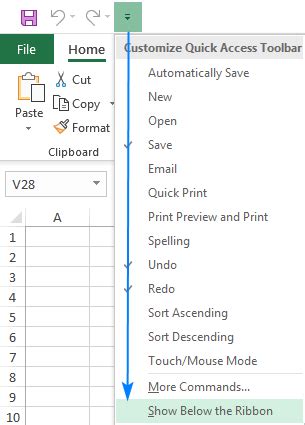 how to get back quick access toolbar in excel