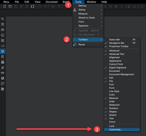 how to get bottom toolbar back bluebeam
