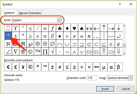 how to get degree symbol in excel