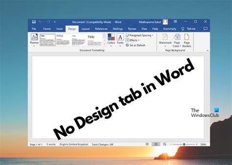 how to get design tab in word