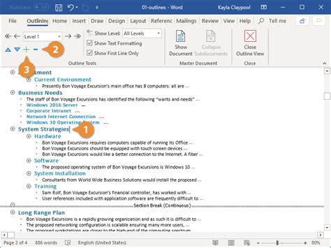 how to get document outline in word