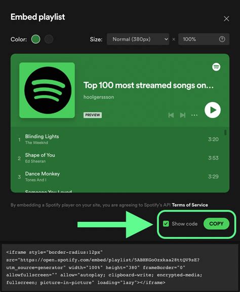 how to get embed code for spotify playlist
