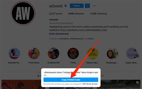 how to get embed code from instagram profile