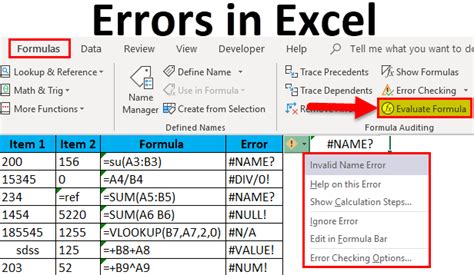 how to get error message in excel