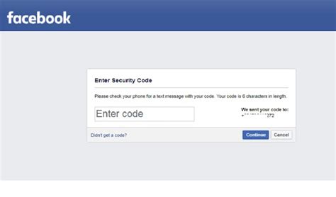 how to get facebook password reset code via sms