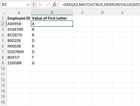 how to get first initial in excel