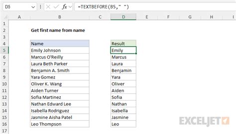 how to get first name in excel