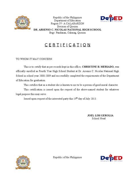 how to get good moral certificate in school