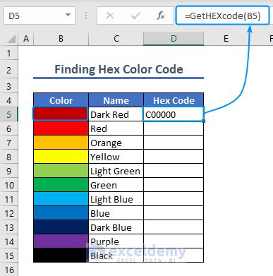how to get hex color in excel