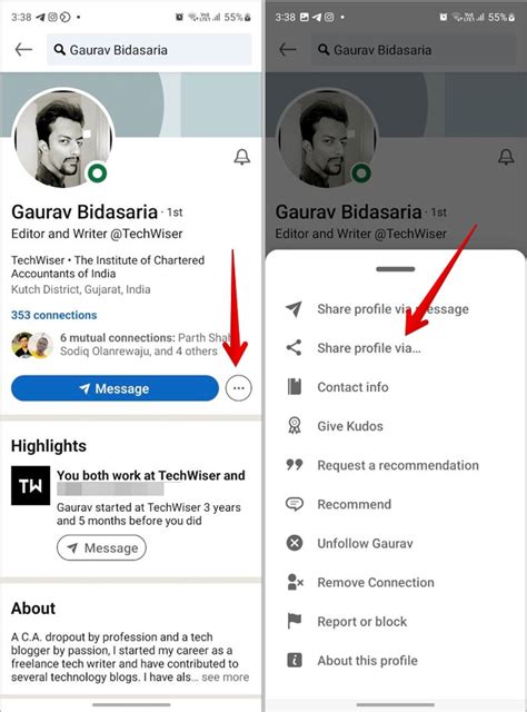 how to get linkedin profile url on iphone app