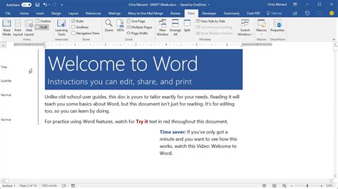 how to get out of draft mode in word