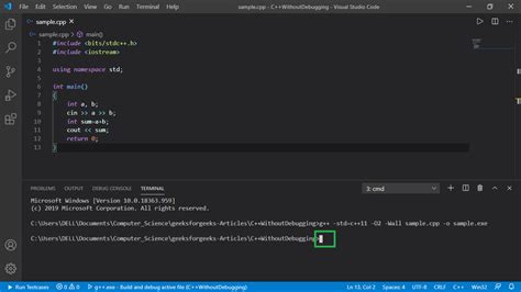 how to get output in terminal in vs code for c++
