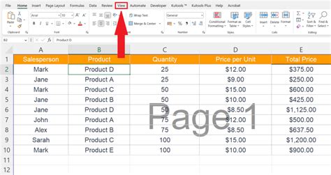 how to get page 1 in excel