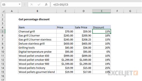 how to get percentage discount in excel