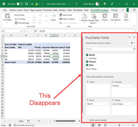 how to get pivot table options back in excel
