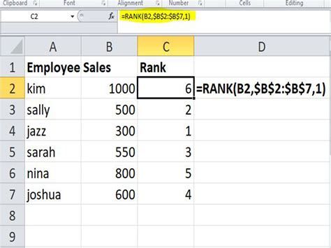 how to get rank in excel formula