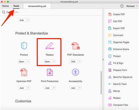 how to get redact tool in adobe