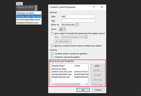 how to get rid of drop down option in word
