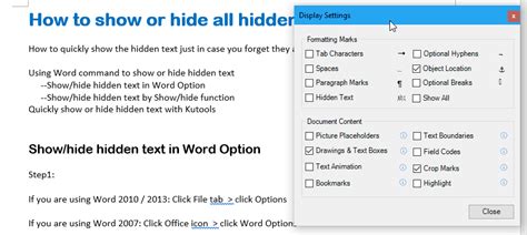 how to get rid of hidden text in word