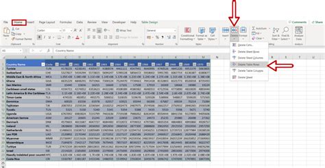 how to get rid of table design in excel