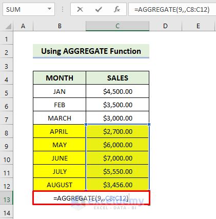 how to get sum of selected cells in excel