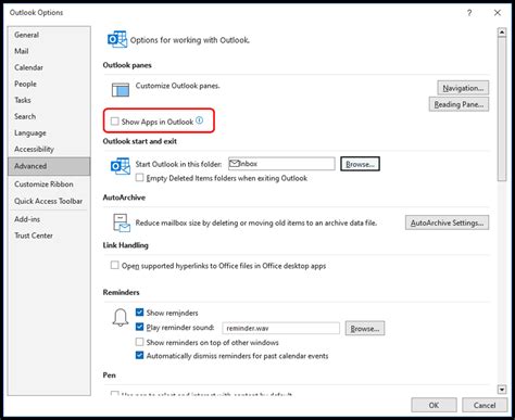how to get to advanced settings in outlook