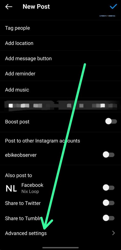 how to get to advanced settings on instagram
