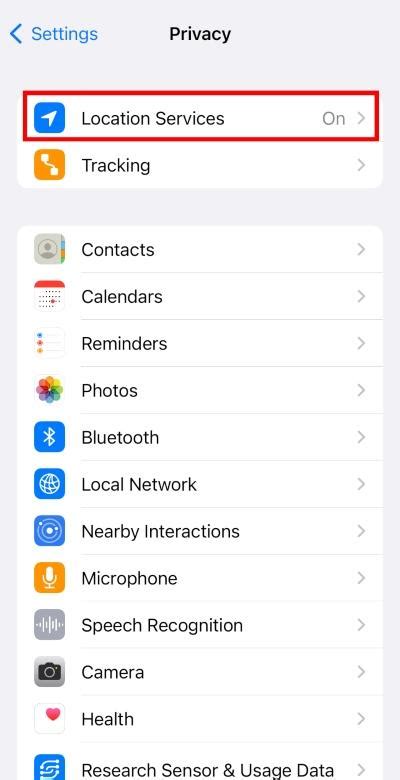how to get to location on iphone settings