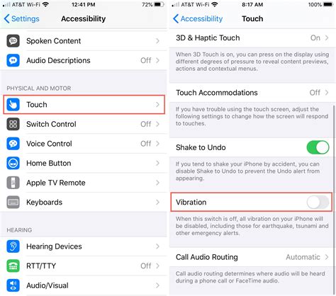 how to get vibration touch on iphone