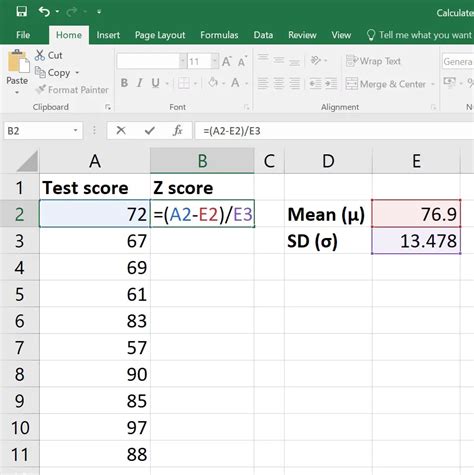 how to get z score in excel