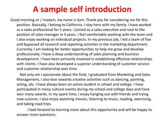 how to give a introduction about yourself sample