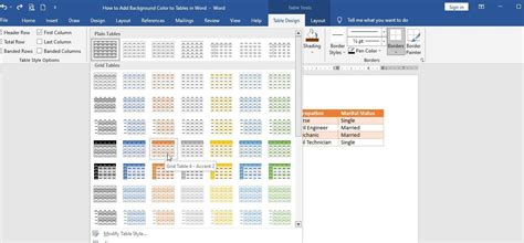how to give color to table in word