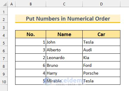 how to give number order in excel