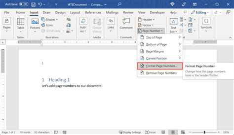 how to give page number 1 of 2 in word