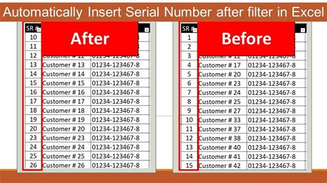 how to give serial number in excel after filter