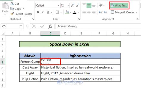 how to go down a space in excel on mac