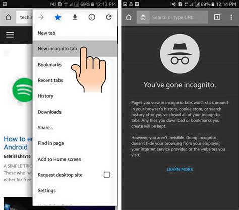 how to go incognito mode on android phone