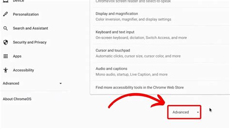 how to go to advanced settings on chromebook