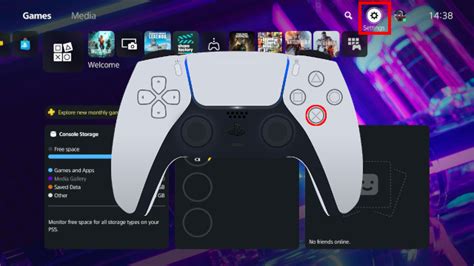 how to go to settings on ps5 without controller