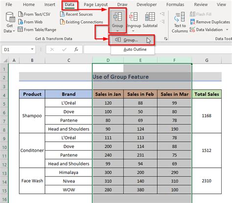 how to group repeated data in excel
