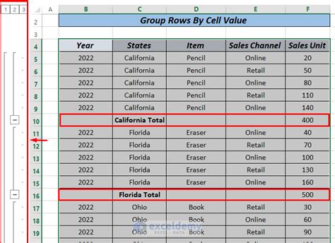 how to group rows in excel based on a column value